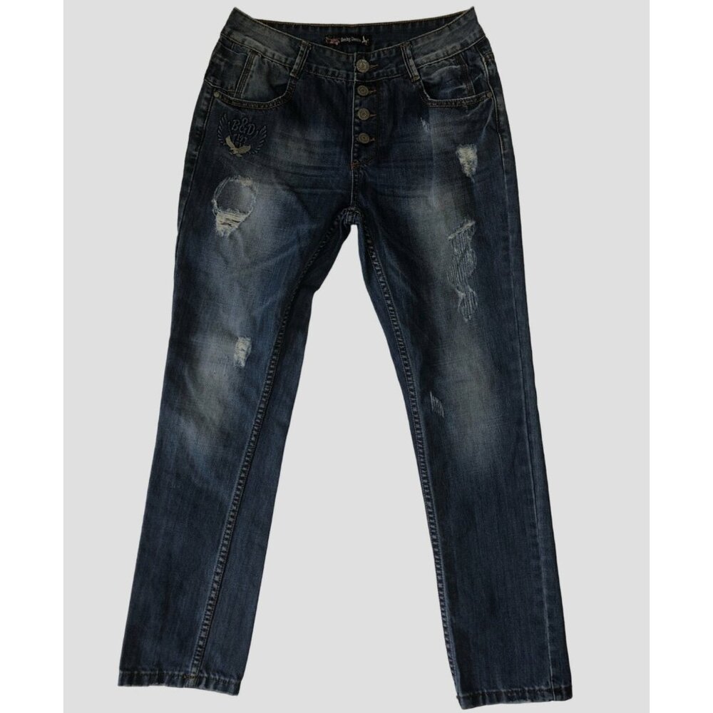 Bening Denim Jeans Women Size 30 Blue Mid Rise Skinny Distressed Button Fly